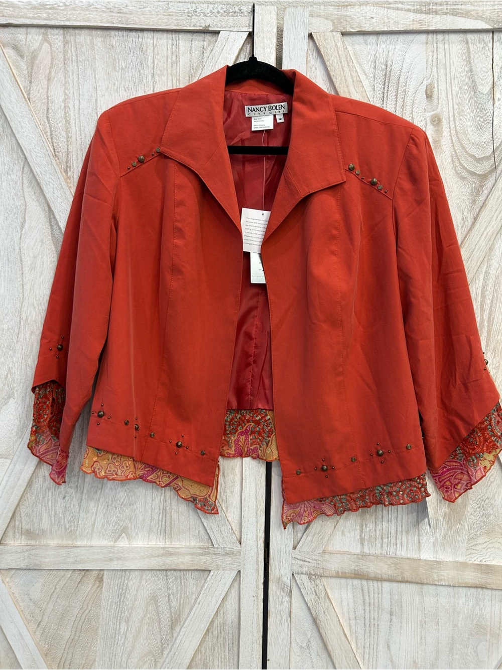 Nancy Bolen Burnt Orange Embellished Open-Front Blazer